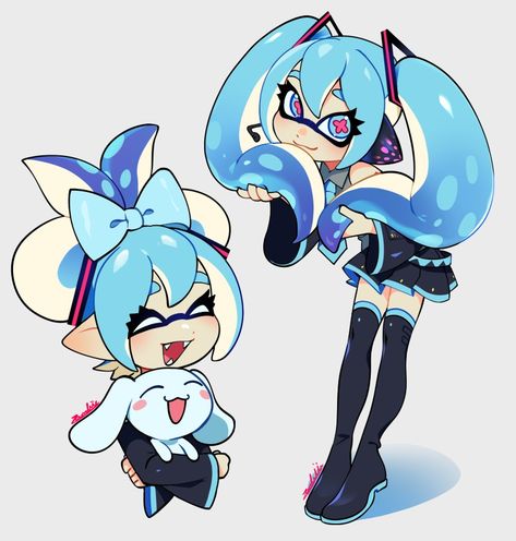 Miku Hatsune Chibi, Splatoon Art, Miku Hatsune Vocaloid, Vocaloid Characters, Cute Art Styles, Art Inspiration Drawing, Splatoon, Cartoon Art Styles, 그림 그리기