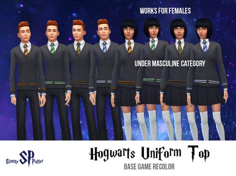 All four Hogwarts Houses are represented here. Choose your house and wear it with pride! From the Harry Potter franchise. Please note this is a recolor of a base game top. This top works with males... Harry Potter Uniform, Hogwarts Robes, Harry Potter Robes, Los Sims 4 Mods, Hogwarts Uniform, Sims 4 Studio, Sims 4 Cc Makeup, Sims 4 Cc Skin, Sims 4 Characters