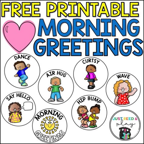 These free printable morning greeting choices are perfect for social distancing greetings with minimal or no contact!  Use these in your classroom to cut down on the spread of germs. Peanuts Classroom, English Kindergarten, Closing Circle, Helper Jobs, Greeting Ideas, Greeting Sign, Conscious Discipline, Greeting Poster, Responsive Classroom