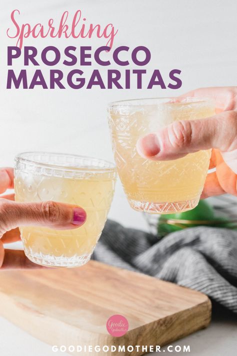 Your next fiesta will be effervescent with this prosecco margarita cocktail recipe! A sparkling take on the classic margarita, this recipe requires no mix and can be scaled for two or twenty. Prosecco Margarita Drink Recipes, Prosecco Margarita, Prosecco Cocktail Recipes, Vodka Mixed Drinks, Sparkling Wine Cocktails, Prosecco Cocktails, Cocktail Appetizers, Happy Hour Drinks, Margarita Cocktail