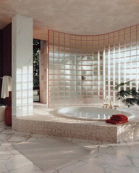 1980s Home Interiors, 80s Inspired Bathroom, 80s Beach House, 1980 Bathroom, 80s Bathroom Aesthetic, 80s Design Interiors, 80s House Decor, 80s Mansion, 1980s Bathroom