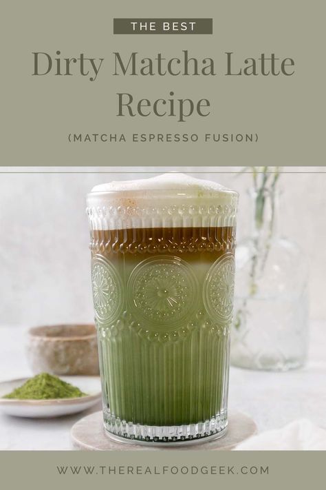 This warm, refreshing Dirty Matcha Latte is the perfect morning pick-me-up for coffee and matcha lovers. It’s essentially a matcha latte, made “dirty” with a shot of espresso. It’s ready in under 10 minutes, so you can skip the long lines and make your own café-style drink right at home. Plus, it's gluten-free, dairy-free, nut-free, and vegan. Follow along for more delicious and nutritious recipes! Dirty Matcha Latte, Dirty Matcha, Matcha Espresso, Matcha Latte Recipe, Best Paleo Recipes, Shot Of Espresso, Vegetarian Recipes Lunch, Easy Vegan Dinner, Nutritious Recipes