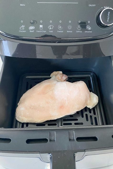 Frozen Chicken Breasts Cooked in the Air Fryer How To Cook Frozen Chicken In Air Fryer, Frozen Chicken In Air Fryer, Frozen Chicken Air Fryer, Frozen Chicken Breast Air Fryer, Chicken And Broccoli Teriyaki, Air Fryer Frozen Chicken Breast, Grilling Frozen Chicken, Broccoli Teriyaki, Baking Frozen Chicken