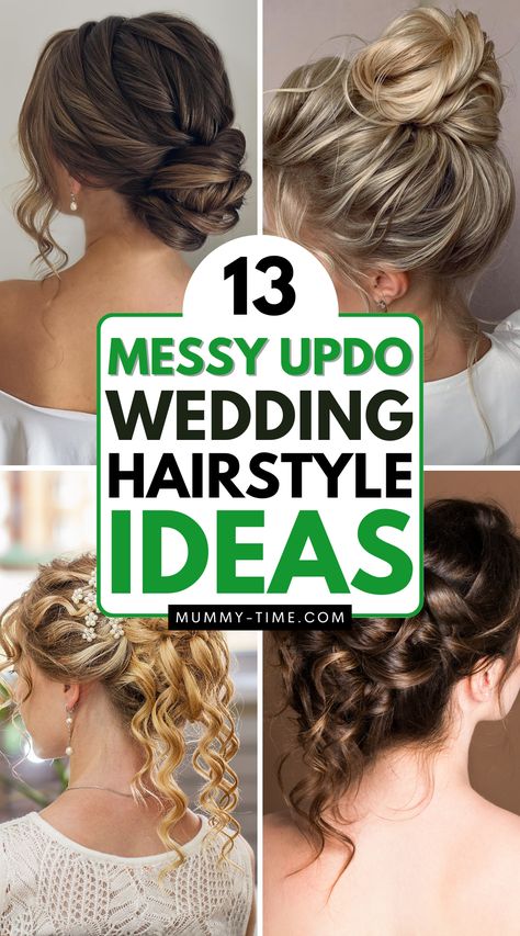 👑💫 Say “I do” to the perfect bridal look with these "Messy Updo Wedding Hairstyle Ideas". Whether you’re going for a soft, romantic vibe or a more structured, elegant style, these updos have something for every bride. Designed to complement any wedding theme, these hairstyles will ensure you look stunning from every angle. Explore our favorite ideas and find the inspiration you need for your wedding day. One Shoulder Hairstyles Wedding, Wedding Updo Messy Bun, Updo For Brides, Bridesmaid Updos For Medium Hair Shoulder Length, Messy Elegant Updo, Hair Styles For Medium Length 2020 Up Do, Bridesmaid Hairstyles Messy Updo, Semiformal Hair Updo, Up Do For Medium Hair Wedding