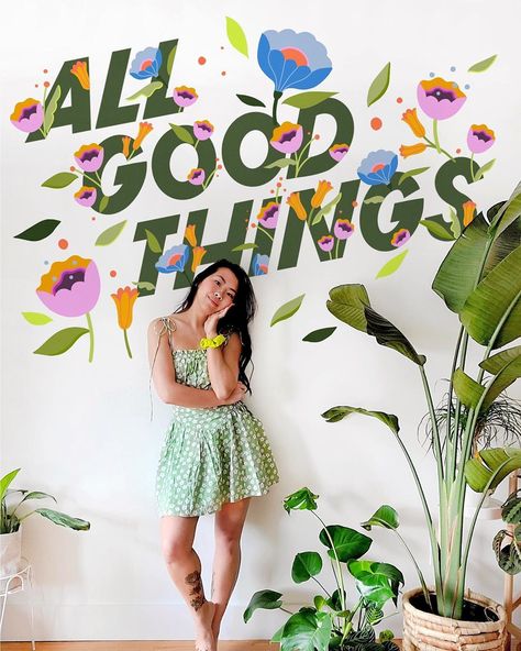 Steffi Lynn Mural, Groovy Mural, Mural Font Lettering, Groovy Mural Art, Typography Mural, Steffi Lynn, Some Questions, Happy Wednesday, Typography Fonts