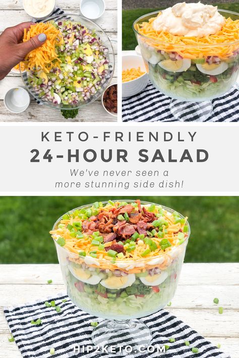 24 Hour Salad, Keto Veggies, Easy Summer Side Dishes, Seven Layer Salad, Layered Salad Recipes, Bbq Salads, Bbq Side Dishes, Layered Salad, Low Carb Salad