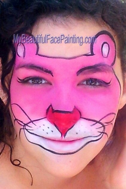 Pink panther face paint Panther Face Paint, Panther Face, Face Paintings, Facepainting Ideas, Pink Panther, Pink Panthers, Leopards, Summer Camp, Body Painting