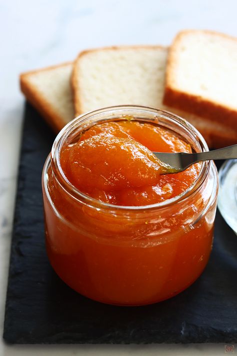 Mango Jam is a yummy & delicious spread made by simmering mango pulp with lemon extract & sugar to a jam consistency. Mango Jam, Mango Pulp, Plain Bread, Jam Recipes Homemade, Lemon Extract, Mango Puree, Homemade Pickles, Mango Recipes, Jam Recipes