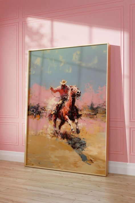 Vintage Cowboy Wall Art Western Painting Wall Art, Newspaper Poster, Bronc Rider Art Vintage Bar Cart, Dorm Decor, Printable Wall Art - Etsy Large Western Wall Art, Modern Western Art, Western Gallery Wall, Western Pop Art, Vintage Cowboy Art, Cowboy Painting, Vintage Western Decor, Western Bar, Bronc Rider