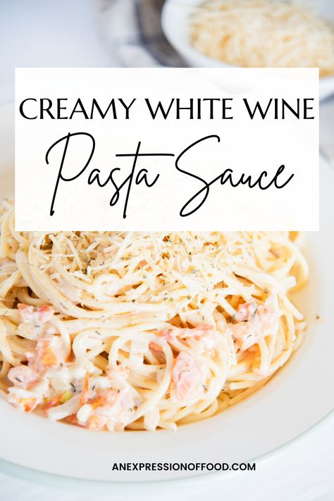 This creamy white wine pasta sauce is made with simple ingredients and can be on the table in less than 30 minutes. This simple sauce is rich, creamy, and flavorful, it’s perfect for weeknight dinners, at-home date nights, and dinner parties! Cream Wine Sauce For Pasta, Creamy White Wine Pasta Sauce, Pasta Recipes With White Sauce, Wine Cream Sauce Pasta, White Wine Shrimp Pasta, Creamy White Wine Pasta, White Wine Alfredo Sauce, White Wine Pasta Recipes, White Pasta Sauce