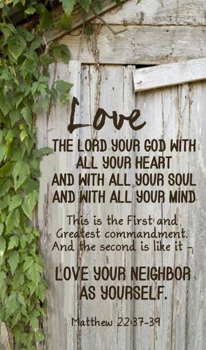 Jesus replied: “‘Love the Lord your God with all your heart and with all your soul and with all your mind.’ This is the first and greatest commandment. And the second is: ‘Love your neighbor as yourself.’ ~ Matthew 22:37-39 Matthew 22, Matthew 22 37, Greatest Commandment, A Course In Miracles, Ayat Alkitab, The Perfect Guy, Favorite Bible Verses, Faith Inspiration, Love The Lord