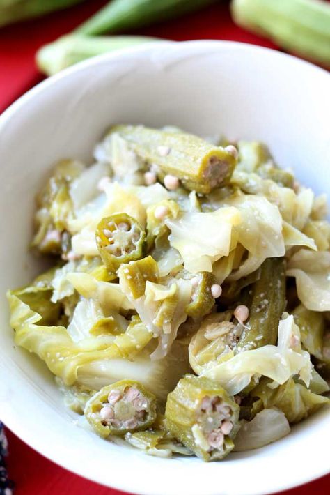 Steamed Cabbage and Okra | Recipes Worth Repeating | http://recipesworthrepeating.com/recipes/gluten-free/steamed-cabbage-and-okra/ Cook Cabbage, Okra Recipe, Steamed Cabbage, Okra Recipes, Vegetable Side Dishes Recipes, Cooked Cabbage, Vegetarian Cabbage, Cabbage Recipes, Veggie Side Dishes