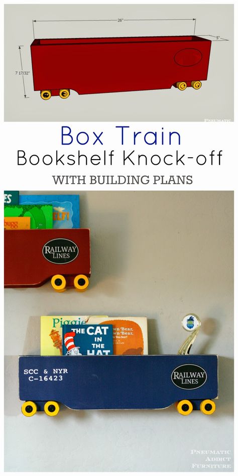 Train Bookshelf, Boys Train Room, Train Bedroom, Box Train, Train Nursery, Free Building Plans, Train Decor, Big Boy Bedrooms, Train Theme