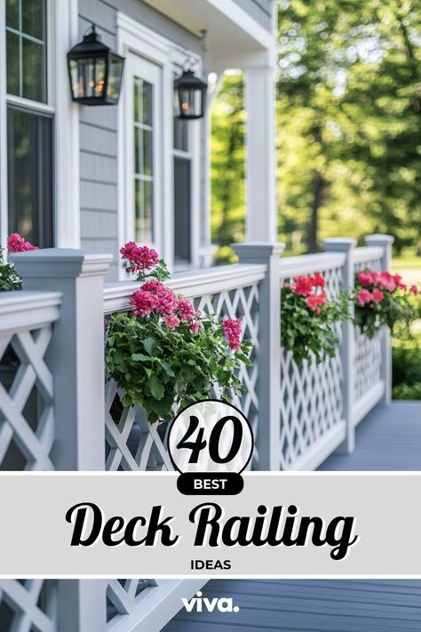 ♥ Looking for inspiration for your deck railing? Check out these stunning ideas for porch railing, banisters, and railings. From classic black stair railing to modern cable railing, find the perfect design for your deck. Whether you prefer metal or wrought iron stair railing, there's a style for everyone! 🌿 #deckrailing #porchrailing #frontporch #homedesign #outdoordecor Modern Deck Railing Ideas, Wooden Banister, Banisters And Railings, Front Porch Renovation, Banister Rails, Black Stair Railing, Front Porch Railings, Deck Railing Ideas, Wrought Iron Stair Railing