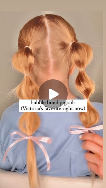 BUBBLE BRAID PIGTAILS 💗 Victoria requested this hairstyle tonight before we head out! I love this hairstyle because it’s perfect for... | Instagram Girls Bubble Braid Pigtails, Girls Pigtail Hairstyles, Bubble Braids Pigtails, Bubble Braid Pigtails, Braid Pigtails, Bubble Braid, Clear Hair, Pigtail Braids, Pigtail Hairstyles