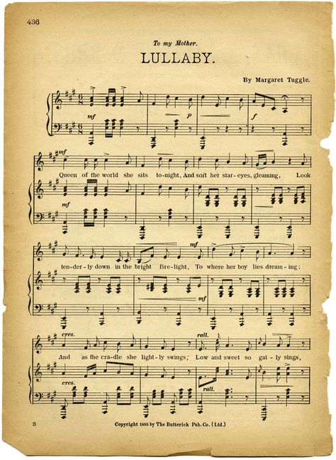 shabby sheet music | lullaby sheet music, vintage lullaby, margaret tuggle, shabby aged ... Free Printable Sheet Music For Crafts, Vintage Music Sheets, Sheet Music Crafts, Kindergarten Songs, Aged Paper, Christmas Sheet Music, طابع بريدي, Old Sheet Music, Music Crafts