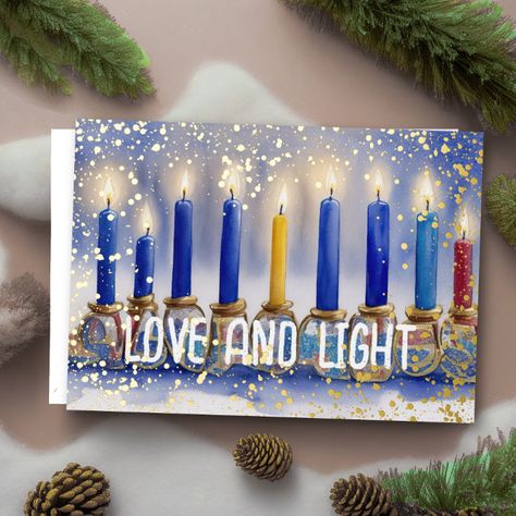 Hanukkah Cards Handmade, Jewish Feasts, Watercolor Love, How To Celebrate Hanukkah, Hanukkah Decorations, Hanukkah Cards, Watercolor Card, Hanukkah Menorah, Menorah