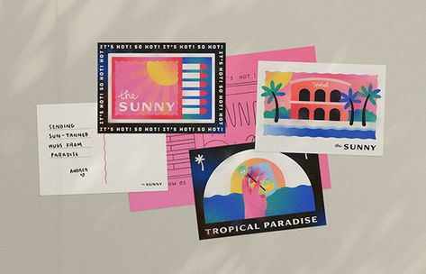 Adobe Live, hotel, ILLUSTRATION, postcard, Tropical Postcard Design Inspiration, Ibiza Rocks, Tropical Hotel, Lecture Poster, Postcard Layout, Modern Postcard, Graph Design, Presentation Layout, 카드 디자인