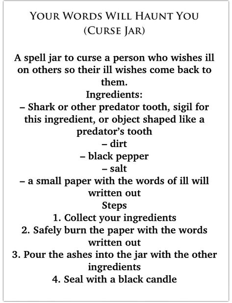 :: Your words will haunt you {curse jar} • Real Witchcraft Curses, Curse Someone Witchcraft, Wiccan Curses, Karma Spells Witchcraft Jar, Curse Spells Revenge Jar, Karma Hex Spell, Karma Jar Spell, Spells For Bad People, Easy Curses Witchcraft