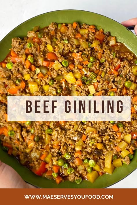 Giniling Recipe Ground Beef, Filipino Beef Dishes, Filipino Giniling Recipe, Filipino Ground Beef Recipes, Giniling Recipe Filipino Food, Beef Filipino Recipe, Filipino Picadillo Recipe, Ground Beef Filipino Recipe, Beef Giniling Recipe