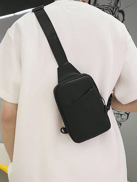 Black  Collar  Fabric Plain Chest Rig Bag Embellished   Men Bags Waist Bag Fashion, Sling Bag Men, Sling Bag For Men, Sling Bag Black, Mens Valentines Gifts, Mens Luggage, Chest Rig, Father Gift, Shoulder Backpack