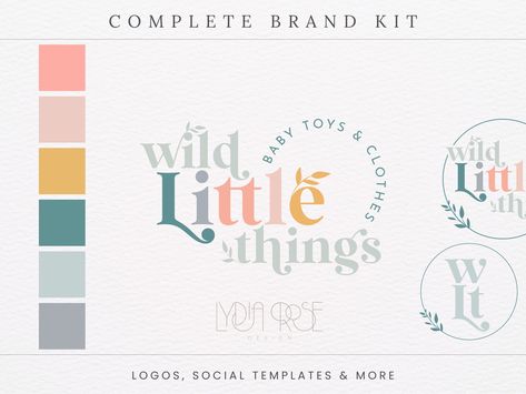 This bright logo kit for children's branding is perfect for any business looking to launch your brand and take it to the next level.  If you're done with spending hours or hundreds creating a brand that is going to help you show up and grow as a business, then this pack is perfect for you.  The Wild Little Things Branding is the perfect colourful boho logo that can take you from blah to wow in a few days! Perfect for small businesses, children's boutiques, retro businesses, entrepreneurs, blogge Logos, Colourful Logo Design, Baby Boutique Logo, Colourful Logo, Logo Baby, Brand Palette, Retro Logo Design, Shop Branding, Colorful Logo Design