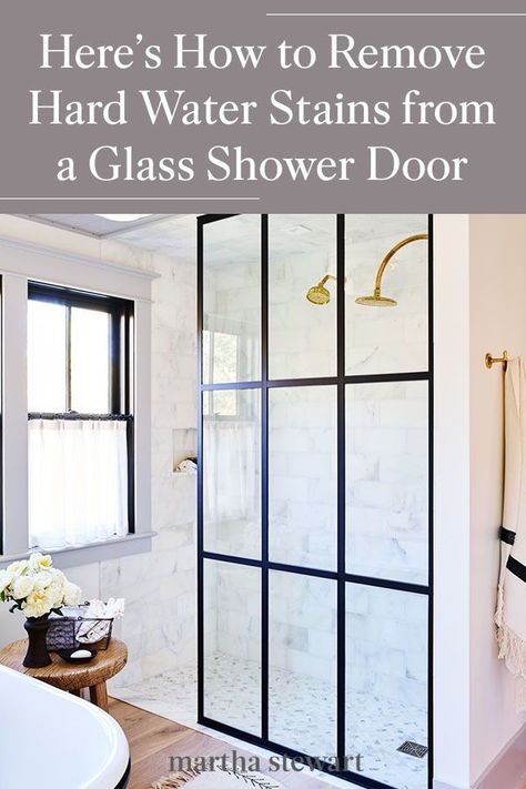 A cleaning expert shares how to clean a glass shower and shower door using a natural ingredient you probably already have in your pantry. You can remove hard water stains and mineral deposits minerals in water which can cause cloudy buildup on glass surfaces. #marthastewart #cleaninghacks #cleaningtips #howtoclean #tipsandadvice Cleaning Glass Shower Doors, Cleaning Shower Glass, Clean Shower Doors, Hard Water Spots, Glass Shower Door, Window In Shower, Hard Water Stain Remover, Clean Bathtub, Clean Pots