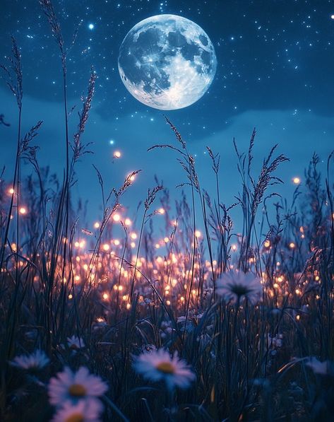 A moonlit meadow with fireflies illuminating the night #moonlitmeadow #meadowwithfireflies Firefly Aesthetic, Meadow At Night, Fireflies Photography, Moonlit Field, Firefly Night, Firefly Photography, Children's Clinic, Night Greetings, Moonlit Night