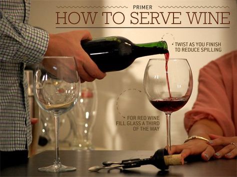 Whether you're sharing some wine with friends over a home-cooked meal or celebrating with a bottle of champagne with your girlfriend's parents, getting the details right not only allows everyone to enjoy the experience, but it shows you know what's up. Don't worry though, our breakdown of how to serve wine is easy to remember, with all the tricks of the trade. Wine Service Training, Wine Service, Wine Etiquette, Wine Vine, Wine Facts, Wine Folly, Wine 101, Wine Knowledge, Wine Education