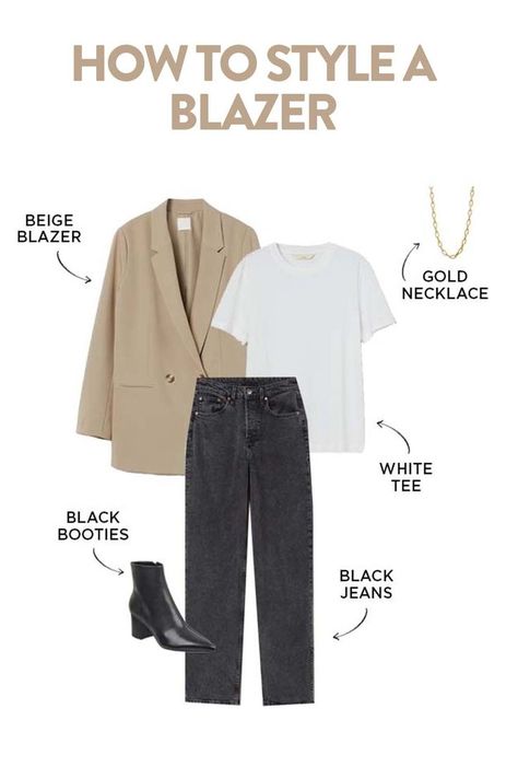 How to Style Blazer Outfits Cream Blazer Outfit, Beige Blazer Outfit, Blazer Outfits Women, Style A Blazer, Trip Fits, Best Business Casual Outfits, Outfits With Jeans, Portugal Trip, Blazer Outfits Casual