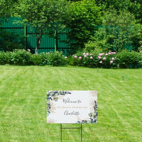 Bridal Shower eucalyptus greenery elegant welcome  Sign Bridal Shower Eucalyptus, Shower Eucalyptus, Faux Gold Leaf, Elegant Garden, Garden Sculptures, Elegant Bridal Shower, Eucalyptus Greenery, Charming Garden, Botanical Beauty