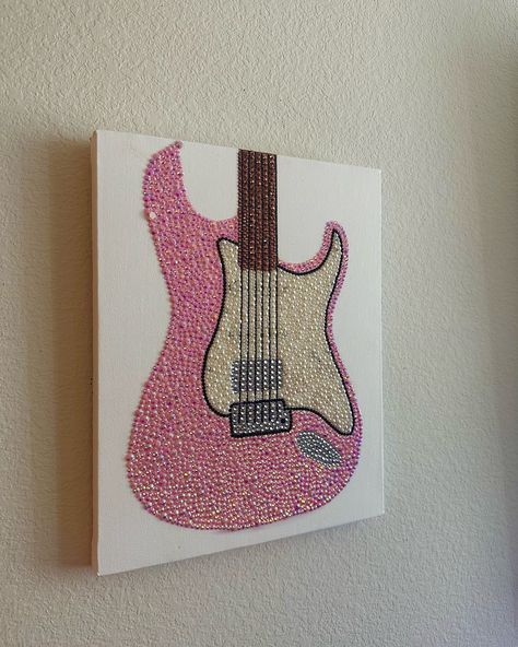 “Pink guitar kit” is available on my website🎸 Rhinestone Art Design, Gem Canvas Art, Sparkle Painting, Diamond Poster, Gem Painting, Rhinestone Canvas, Sparkle Paint, Dorm Room Wall Art, Pink Guitar