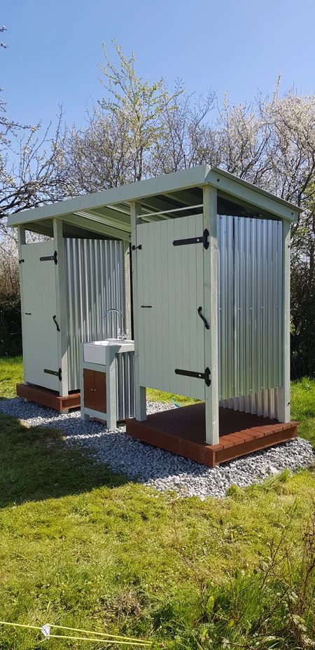 HOME Outside Toilet Ideas Backyards, Backyard Restroom, Glamping Toilet, Hipcamp Ideas, Outdoor Restroom Ideas, Outside Restroom, Outdoor Toilet And Shower Ideas, Outdoor Toilet Ideas, Glamping Bathroom