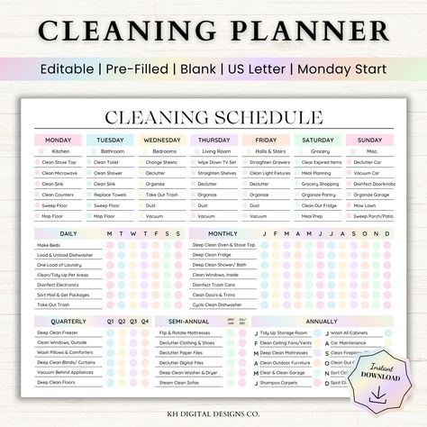 Introducing Our Editable Cleaning Planner - Your Ultimate Companion to a Tidy Home! 🧹✨ Struggling to keep up with household chores? Our comprehensive Cleaning Planner is here to streamline your cleaning routine and bring order to your home. With a focus on functionality and flexibility, this printable PDF, available in US letter size and landscape format, is designed to cater to your unique needs. Features and Benefits: 📅 Customizable Cleaning Schedule: Stay on top of your cleaning tasks with Roommate Cleaning Schedule, Family Cleaning Schedule, Chore Chart For Adults, Household Chores List, Household Chores Chart, Chores Planner, Daily Checklist Printable, Weekly Cleaning Schedule Printable, Adult Chore Chart