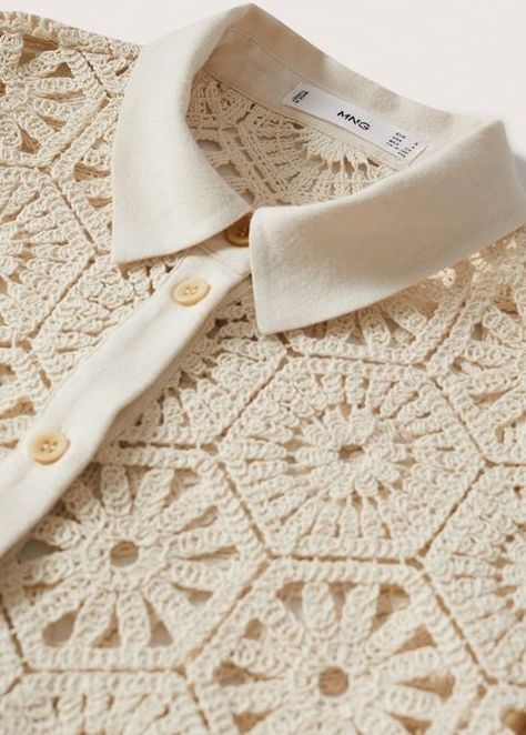 Crochet Panels, Swiss Embroidery, Fabric Crochet, Cotton Shirts Women, Crochet Motif Patterns, Crochet Summer Tops, Embroidered Lace Fabric, Crochet Buttons, Crochet Fabric