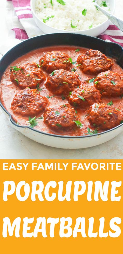 Porcupine Meatballs - Immaculate Bites #easy #easyrecipes #recipes #dinnerrecipes #beefrecipes Porcupine Meatballs 12 Tomatoes, Porkiepine Balls, Porkipine Meatballs Oven, Oven Porcupine Meatballs, Porkiepine Meatballs, Porcupine Balls Recipe, Porquipine Meatball With Rice, Porkie Pine Meatballs Ground Beef, Porcupine Meatballs Tomato Soup