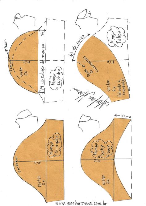 Transformação de mangas - DIY - molde, corte e costura - Marlene Mukai Sew Ins, Pattern Drafting, Pola Lengan, Diy Sy, Sewing Sleeves, Corak Menjahit, Blackbird Designs, Blouse Pattern Sewing, Clothes Sewing Patterns