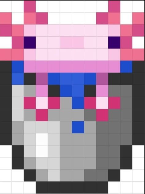 Minecraft Block Pattern, Minecraft Pixel Art Cute, Minecraft Axolotl Pixel Art, Minecraft Grid Pattern, Pixel Art For Minecraft, Axolotl Bead Pattern, Perler Bead Minecraft Patterns, Square Drawing Pattern, Abstract Pixel Art