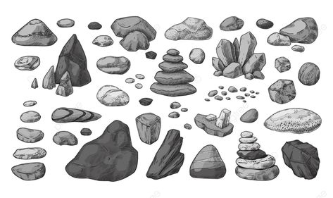 Rock Illustration Stones, How To Draw A Rock, Rock Tattoo Nature, Boulder Tattoo, Pebbles Drawing, Stone Sketch, Rock Sketch, Rock Doodles, Volcano Drawing