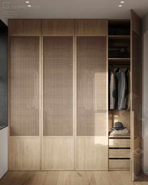 Japandi Bedroom Closet Ideas, Japandi Bedroom Door, Japandi Built In Wardrobe, Japandi Bedroom Storage, Japandi Closet Doors, Japandi Walk In Wardrobe, Japandi Closet Design, Japandi Windows, Japandi Details