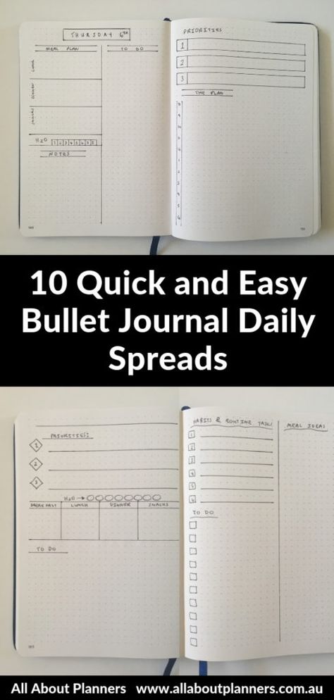 Bullet Journal Daily Spread, Bullet Journal Simple, Bullet Journal Layout Templates, Bullet Journal Daily, Simple Bullet Journal, Daily Bullet Journal, Bullet Journal Minimalist, Bujo Layout, Journal Daily