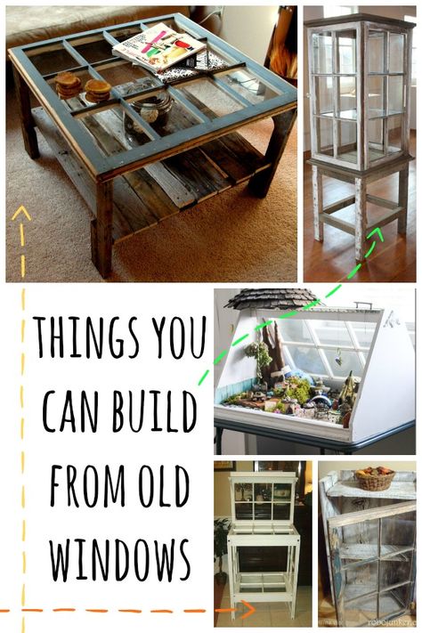 Remodelaholic | 100 Ways to Use Old Windows Barn Wood Cabinets, Old Window Crafts, Window Frame Crafts, Diy Projects With Old Windows, Old Window Decor, Salvaged Windows, Old Window Projects, Reclaimed Windows, Old Window Frames