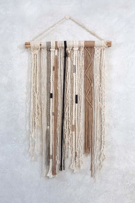 Raw Macrame Wall Hanging by Master Artisans of Yucatan | Wool+Clay Macrame Interior, Easy Macrame Wall Hanging, Diy Wall Hanging Yarn, Boho Macrame Wall Hanging, Yarn Wall Art, Yarn Wall, Yarn Wall Hanging, Natural Element, Feather Wall