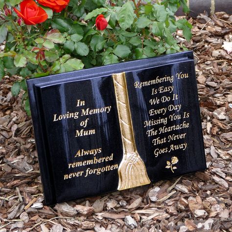 Beautiful book memorial crafted from premium, high-end luxury black granite - but at an affordable price!

This small headstone memorial measures approx 12" x 10" - the perfect size for crematorium memorials. Share with someone to give them some Memory Garden Ideas or for more granite memorials, why not visit our full range via our 
Website: https://snobssigns.co.uk/memorial

Snobs Signs - who are we? We're a small family business dedicated to creating the perfect memorial for your loved ones. Memory Garden Ideas, Grave Plaques, Memorial Book, Memory Garden, Memorial Plaques, Granite Memorial, In Loving Memory Gifts, Granite Headstones, Gold Book