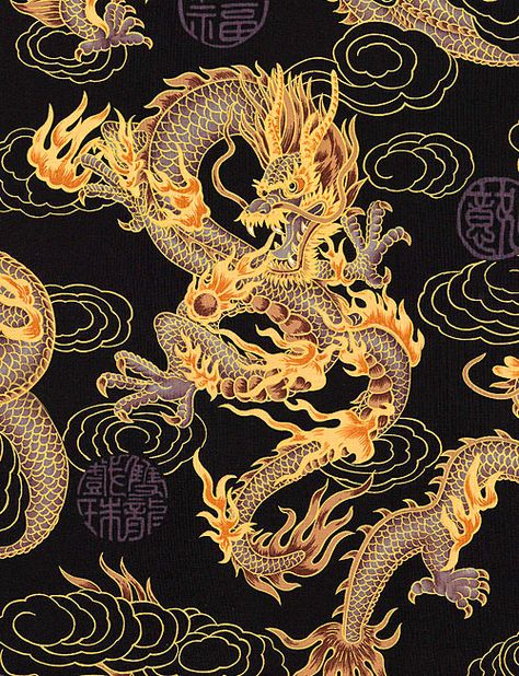 Asian Dragons are Back in Stock! #chinesedragon #asianfabrics #quiltfabric #quilts #quilting #quiltshop #japanesefabrics Elemental Dragons, Dengeki Daisy, Art Geek, Asian Dragon, Dragon Illustration, Japanese Dragon, Japon Illustration, Gold Dragon, Dragon Pictures