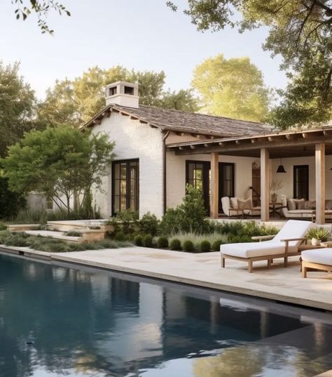 Modern Spanish Style, Spanish Farmhouse, Modern Hacienda, Mediterranean Homes Exterior, Pool Design Ideas, Hacienda Style Homes, Spanish Modern, Interior Design Decor, Spanish Style Home