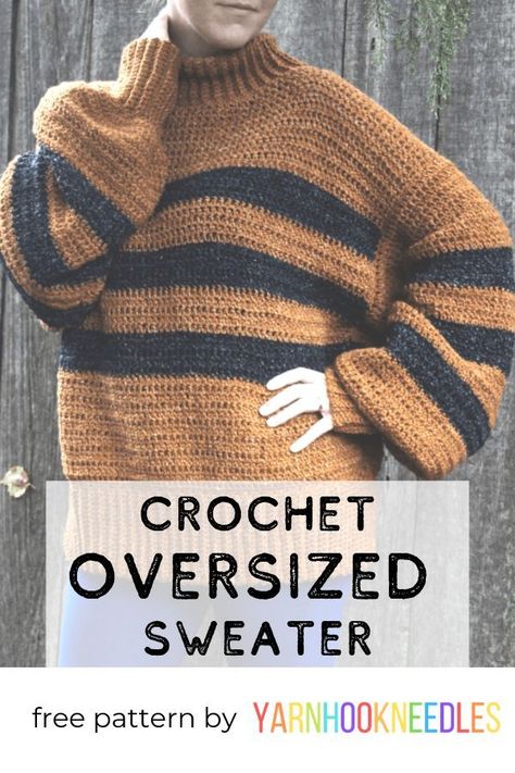 Make this cozy and simple oversized crochet sweater with this free pattern! Crochet Boutique, Bulky Sweater, Crochet Sweater Pattern, Easy Knitting Projects, Crochet Jumper, Pull Crochet, Crochet Sweater Pattern Free, Mode Crochet, Crochet Sweaters