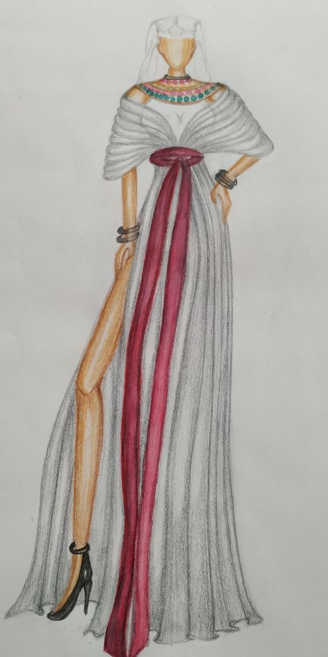 Illustration #fashion garment#ancient egypt# fashion designing# steadler work Ancient Egypt Fashion Illustration, New Kingdom Egypt Fashion, Egyptian Fashion Design, Egypt Fashion Illustration, Egypt Dress Fashion, Pharoah Egyptian Drawing, Egypt Inspired Fashion, Ancient Egypt Clothes, Ancient Egypt Fashion Queens