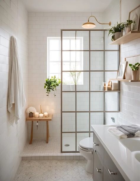 Bathroom Small Renovation, Bath And Shower Small Bathroom, Small Shower Room Decor, Small Bath Ideas Bathroom, Bathroom Shower Renovation Ideas, Small Bathroom Ideas Cottage, Small Shower Inspiration, Bathroom Remodels For Small Bathrooms, Small Toilet And Shower Room Ideas