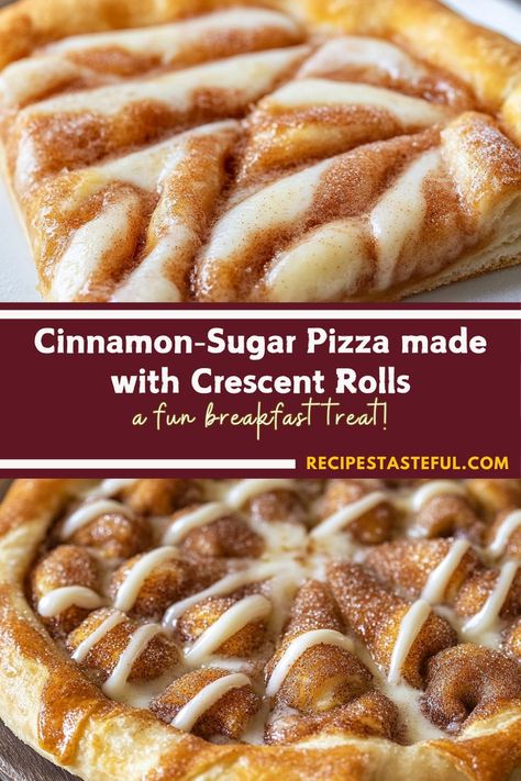 This easy and delightful dessert features a flaky crescent roll crust topped with a rich cinnamon-sugar mixture. Perfect for a quick treat or a cozy gathering, this Cinnamon-Sugar Pizza will satisfy your sweet tooth in no time! Cinnamon Sugar Crescent Rolls, Crescent Roll Recipes Appetizers, Easy Crescent Roll Recipes, Crescent Roll Recipes Dessert, Recipes Using Crescent Rolls, Crescent Roll Appetizers, Crescent Roll Dessert, Crescent Breakfast, Crescent Roll Breakfast Recipes